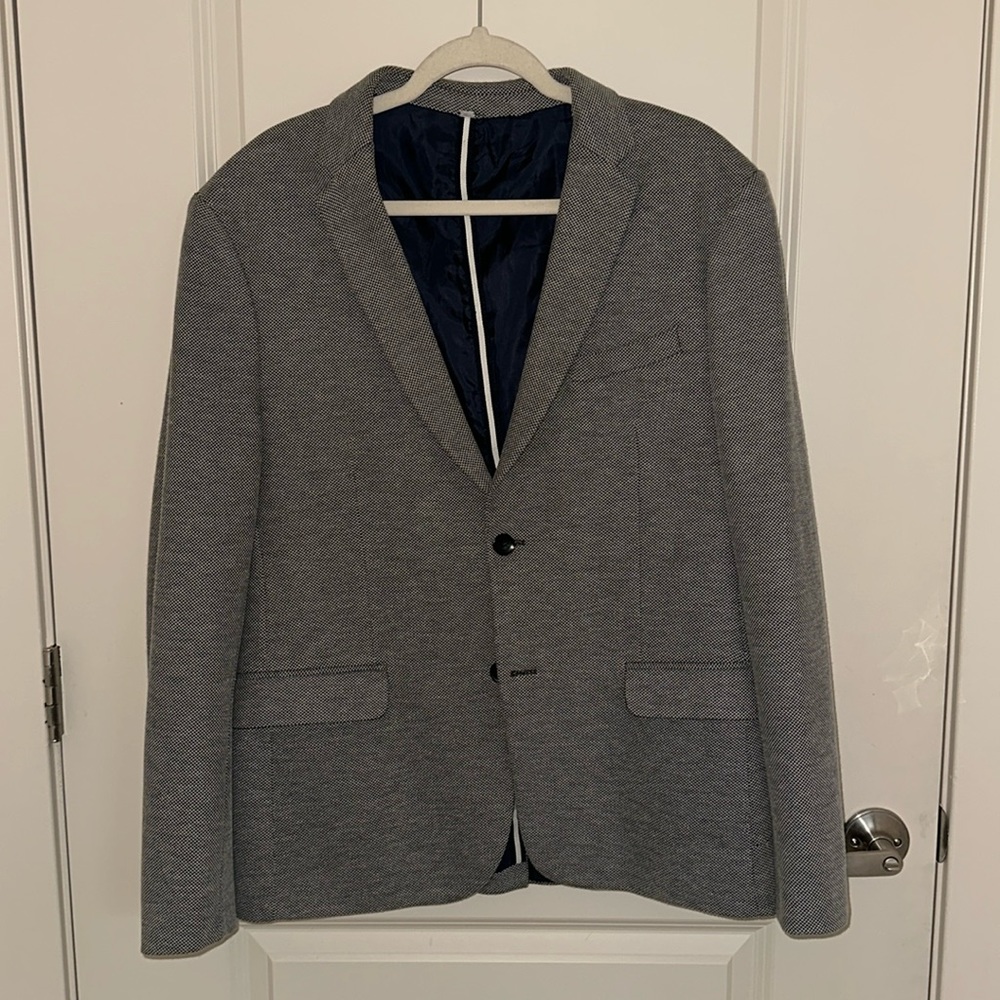 Zara Man Size 46 Men's Blazer Jacket Two Button Checks Textured Notch Collar EUC
